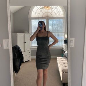 Silver sparkly body con spaghetti strap dress